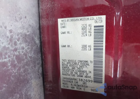 2019 Nissan Maxima 3.5 S from USA, damaged, VIN 1N4AA6AV6KC382699